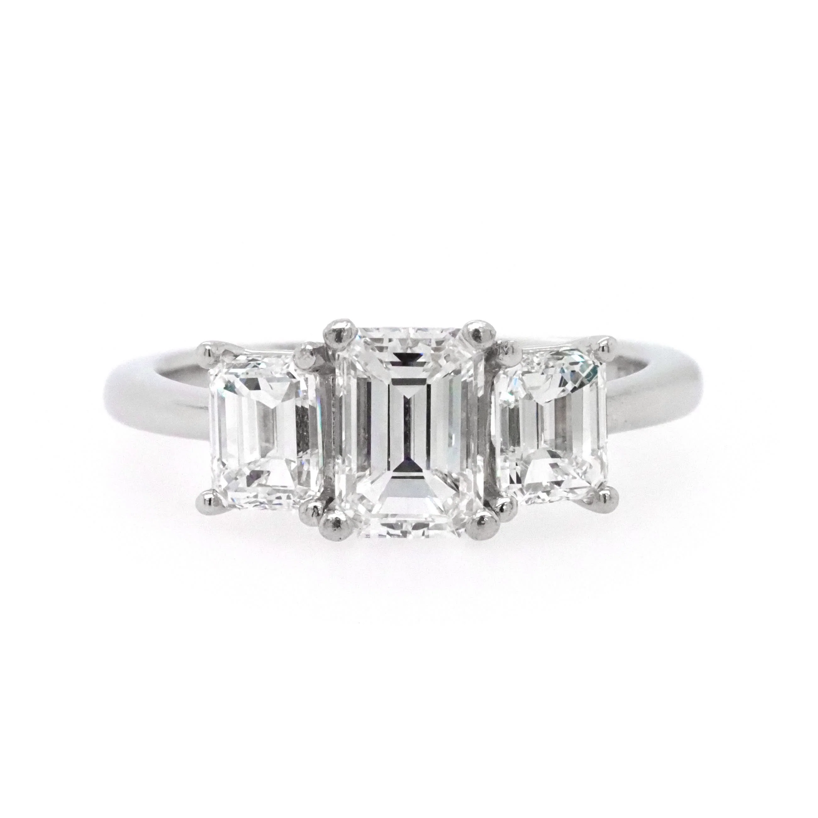 Platinum Emerald-Cut Three-Stone Diamond Ring - Image 2