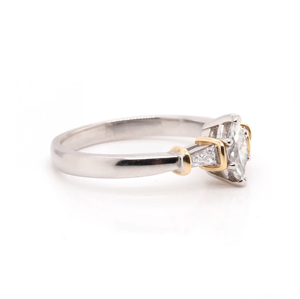 Platinum Marquise Cut Diamond Ring with Baguette Cut Diamond Set Shoulders - Image 2