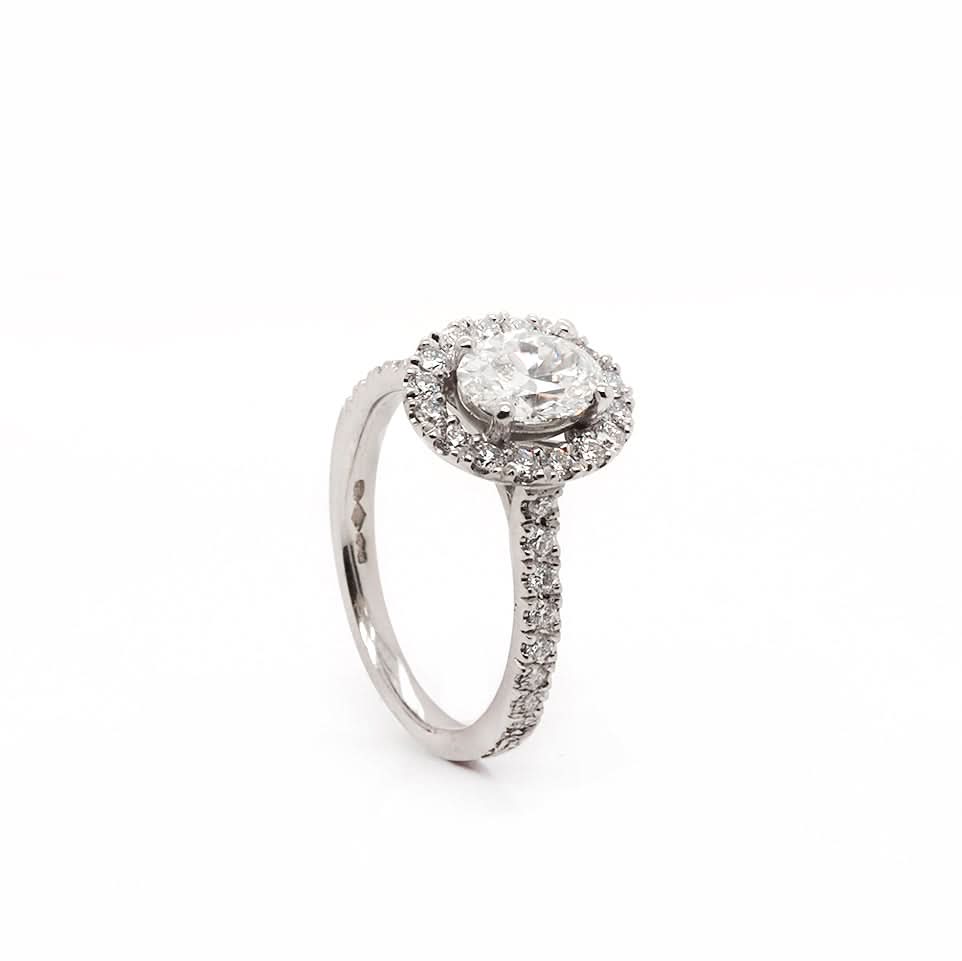 Platinum Oval Diamond Halo Cluster Ring - Image 2