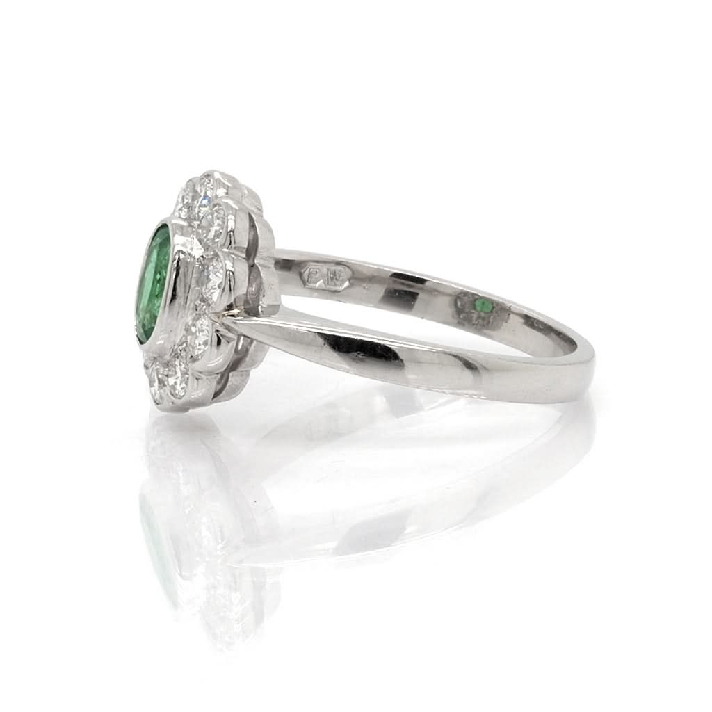 Platinum, Oval Emerald and Diamond Cluster Ring, emerald 0.37cts, diamond 0.40cts - Image 2