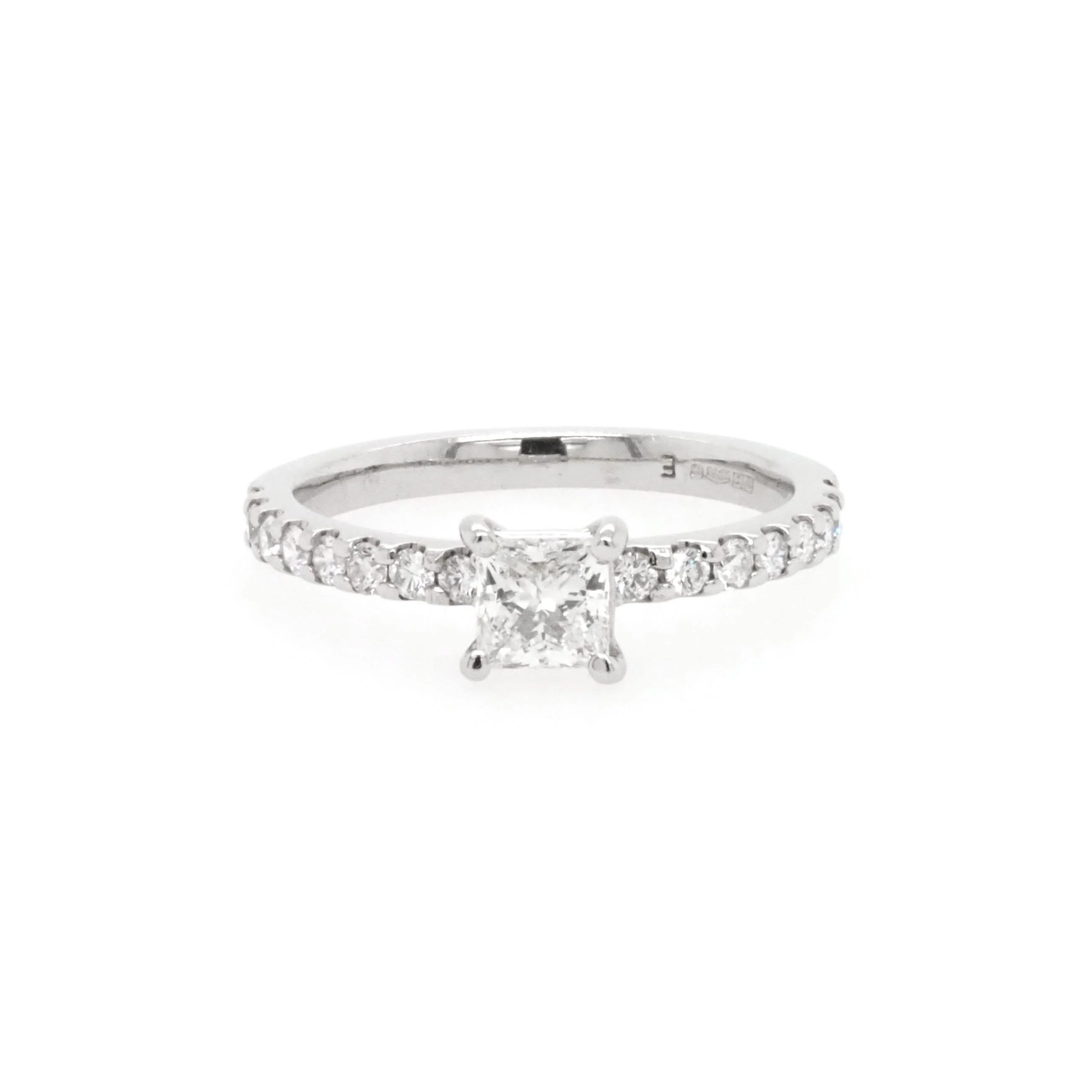 Platinum Princess-Cut Diamond Ring with Diamond-Set Shoulders - Image 2