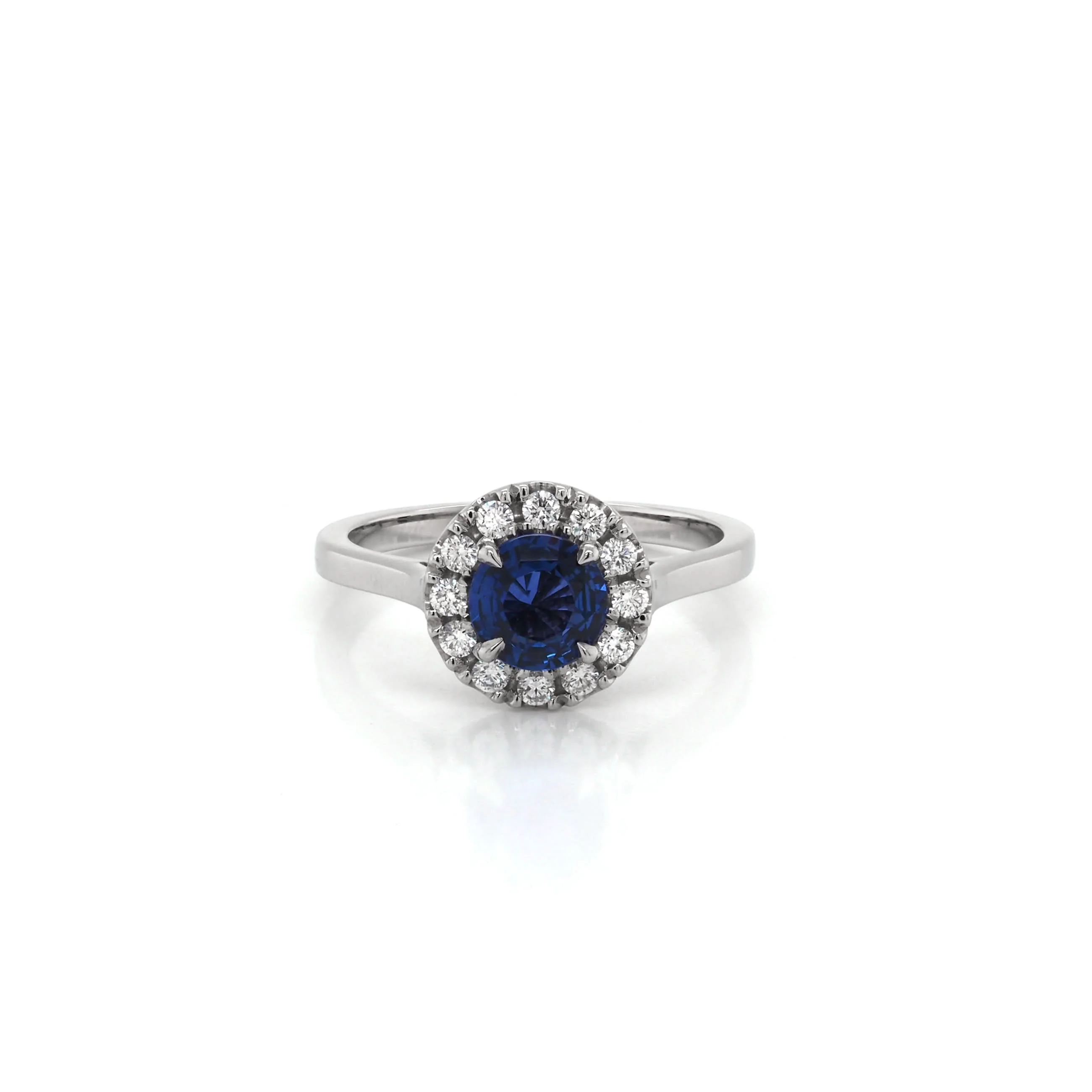 Platinum Round Sapphire and Diamond Cluster Ring - Image 2