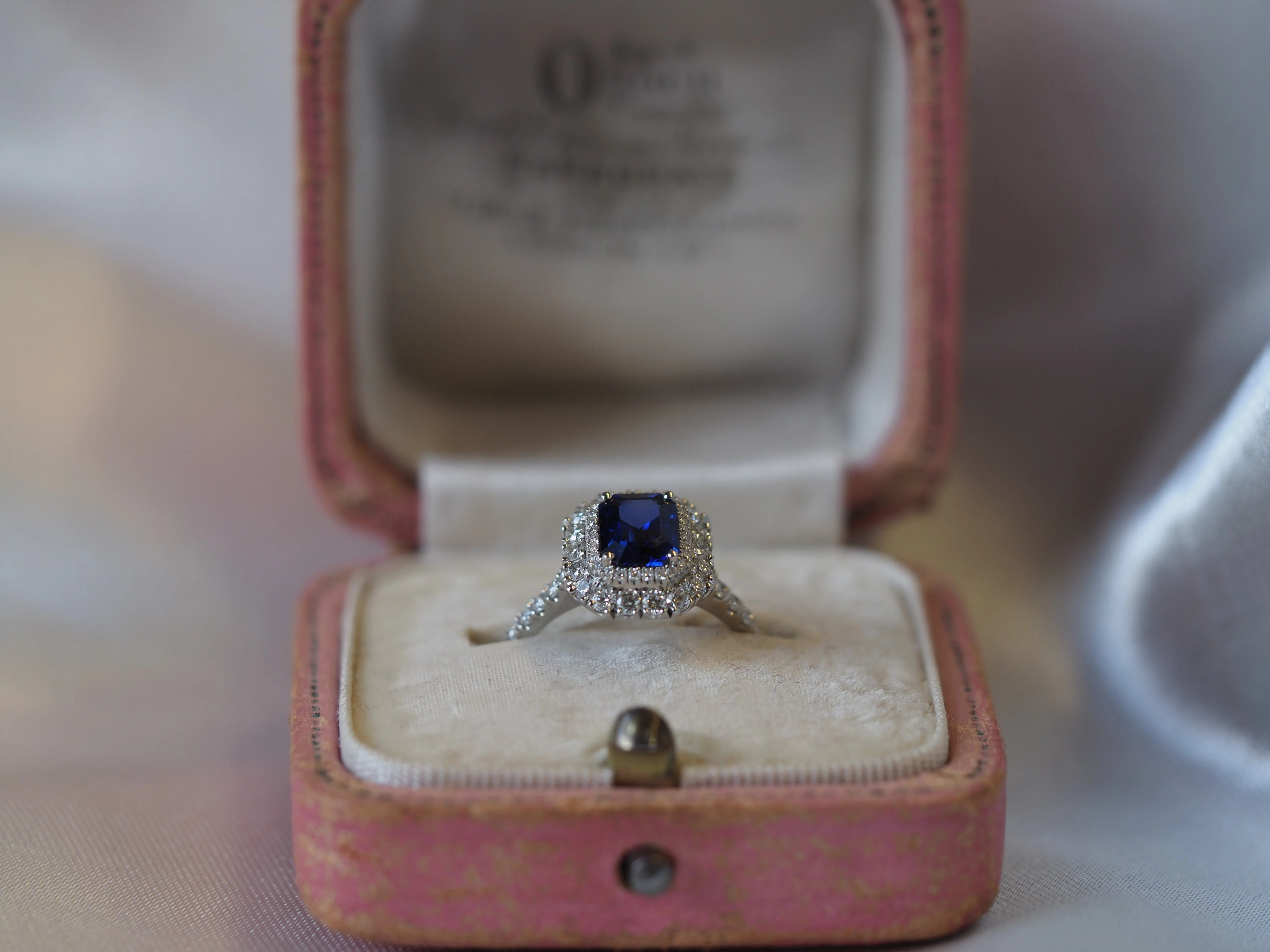 Platinum Sapphire and Diamond Double-Halo Ring - Image 2