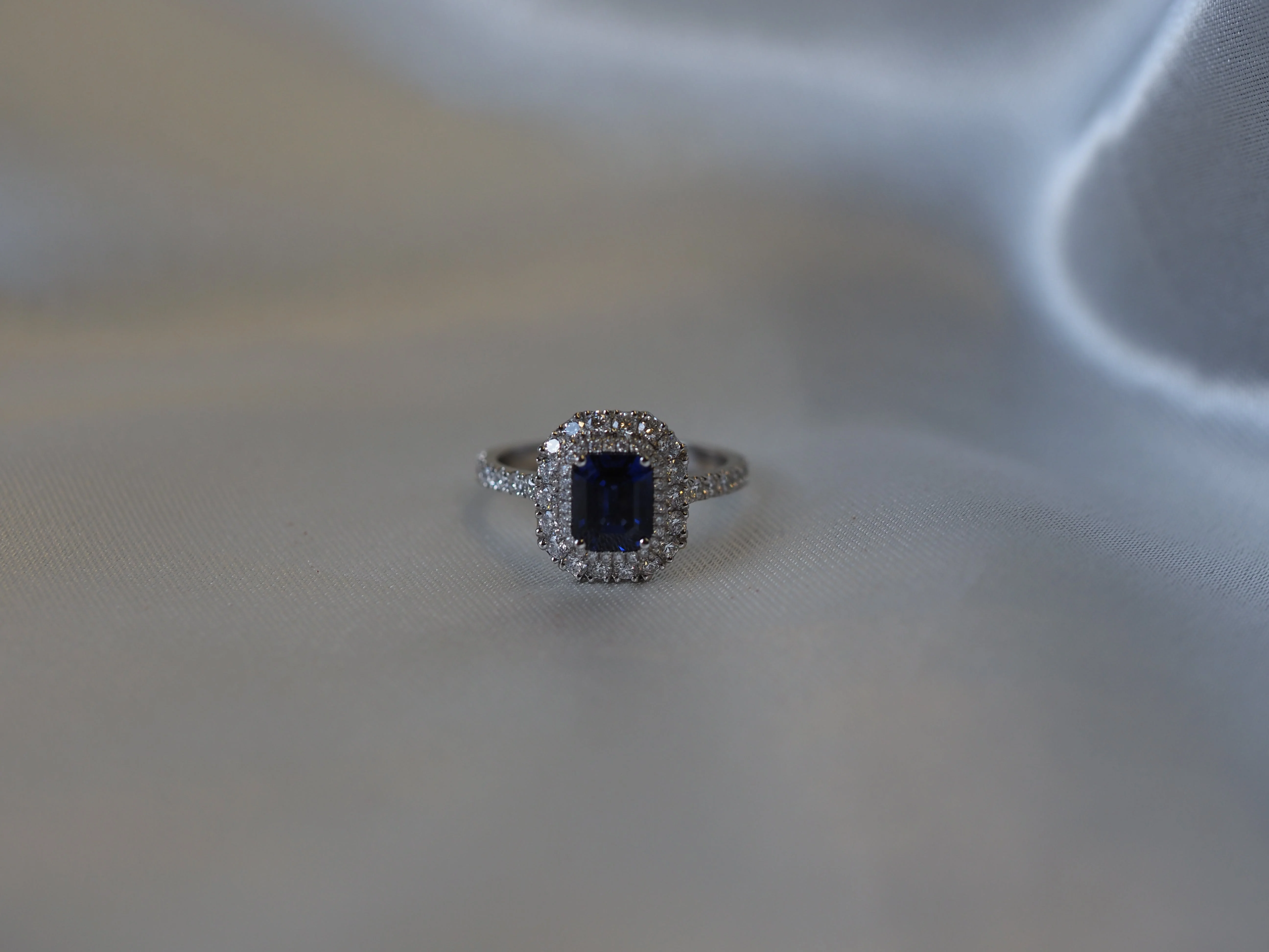 Platinum Sapphire and Diamond Double-Halo Ring - Image 3