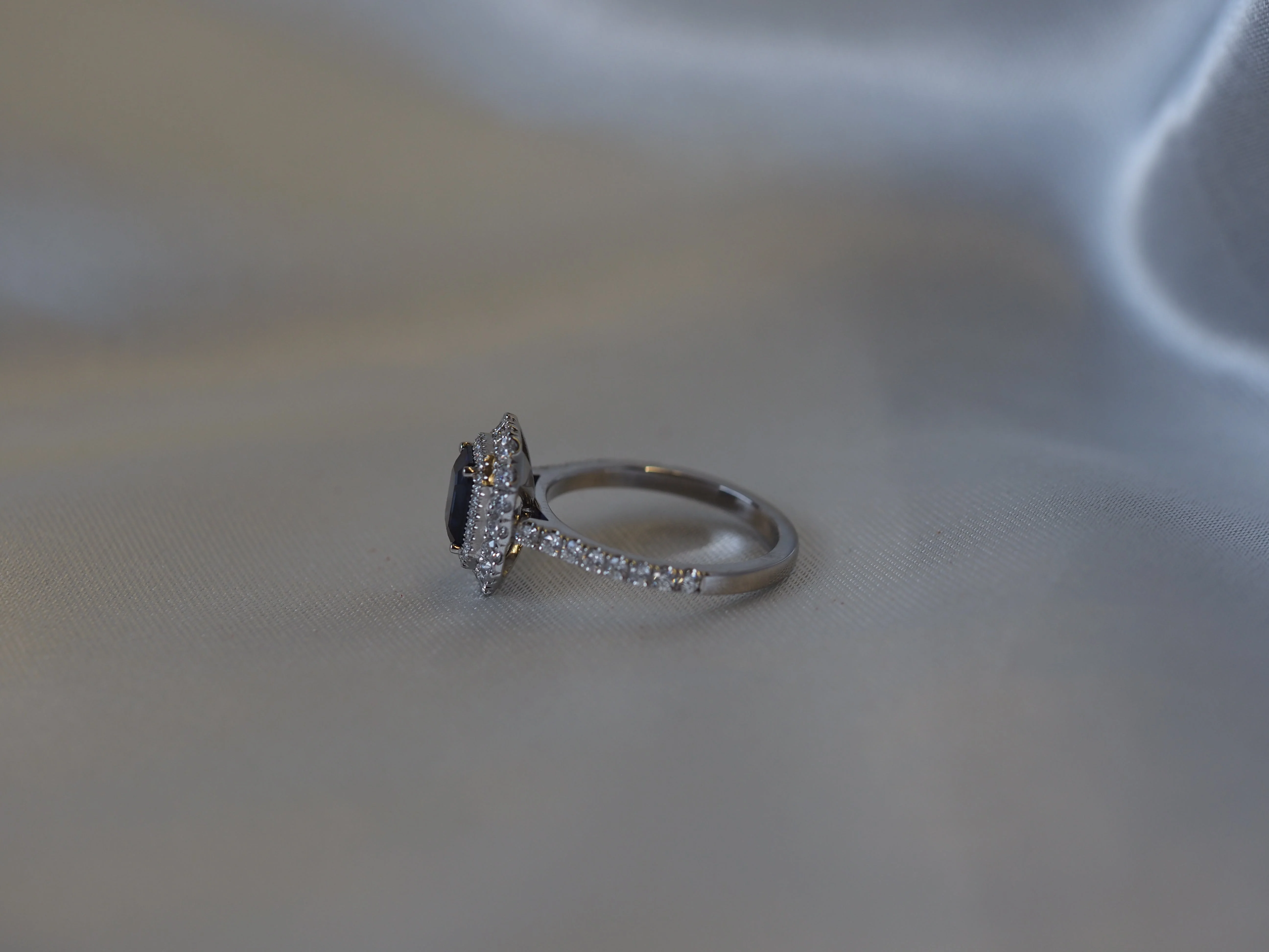 Platinum Sapphire and Diamond Double-Halo Ring - Image 4