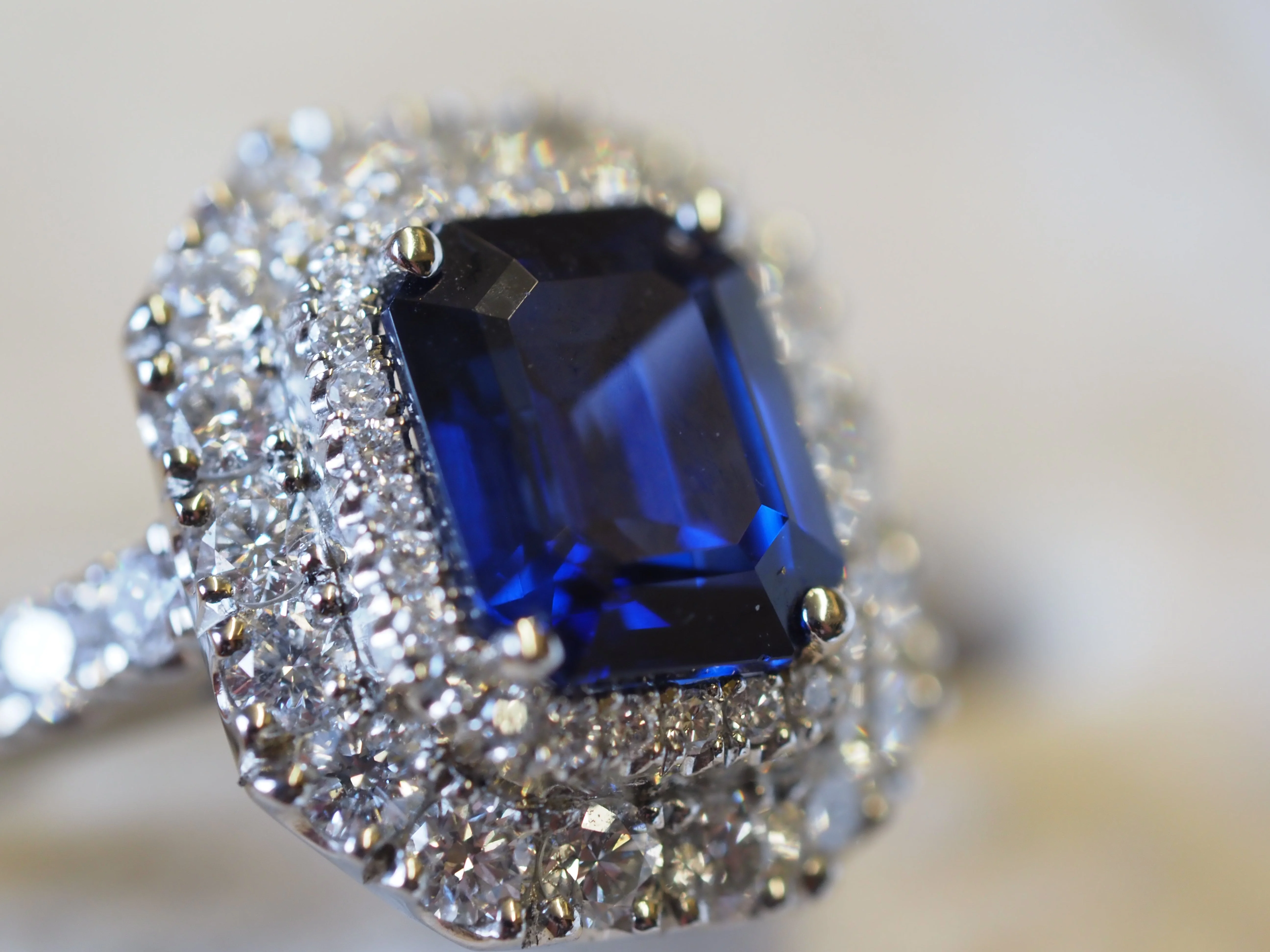 Platinum Sapphire and Diamond Double-Halo Ring - Image 6
