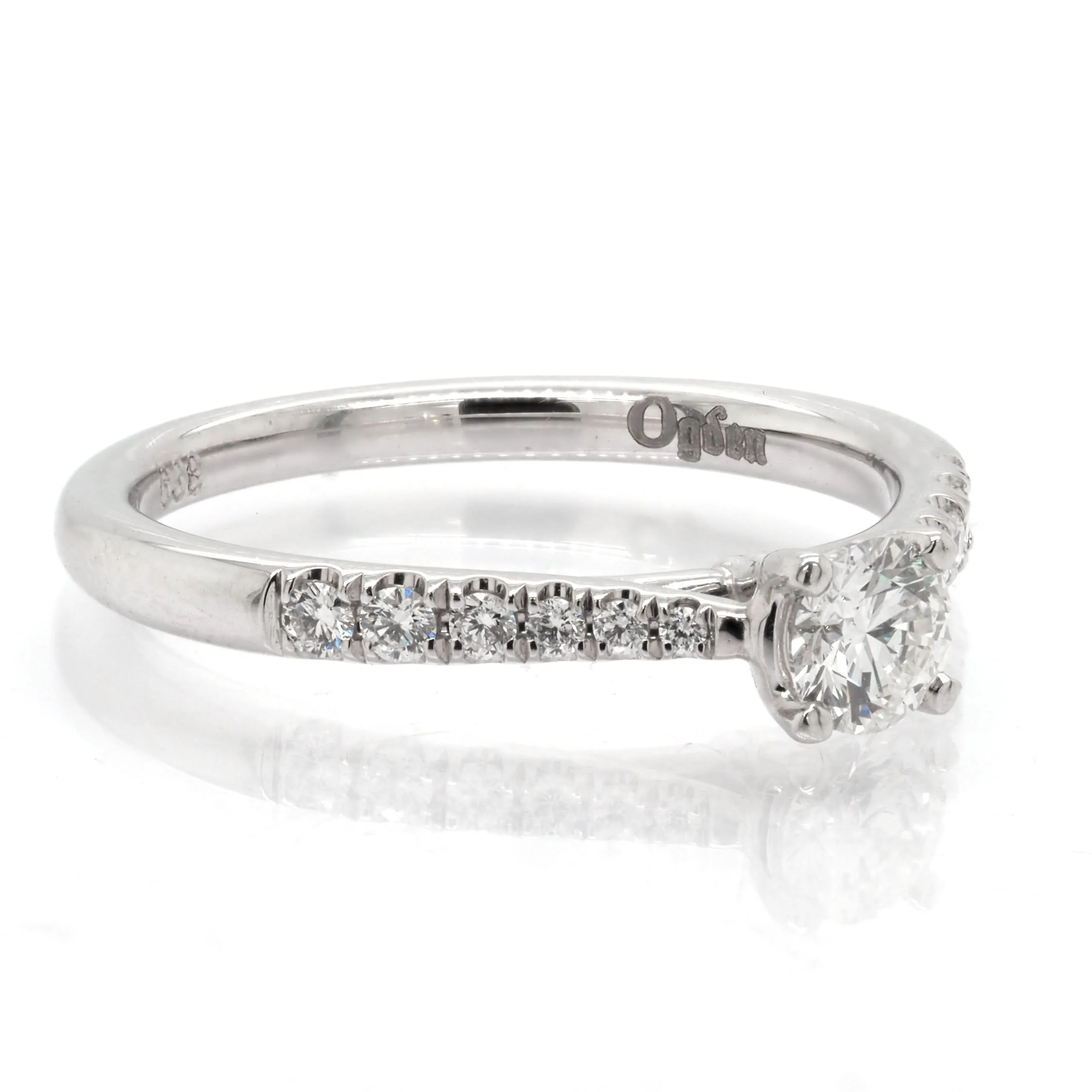 Platinum Scalloped-Set Solitaire Ring With Diamonds-Set Shoulders - Image 2