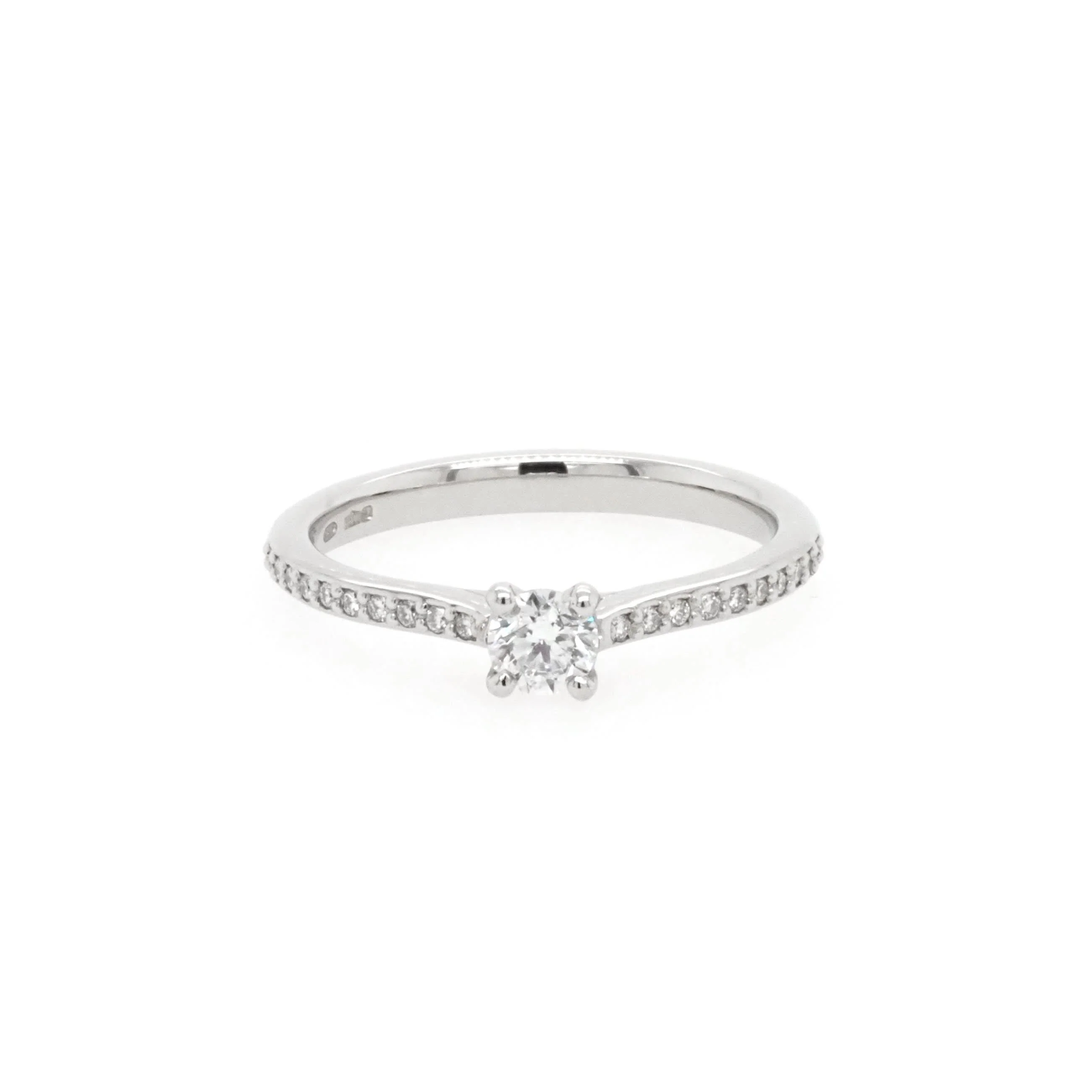 Platinum Single-Stone Diamond Ring with Diamond-Set Shoulders - Image 2