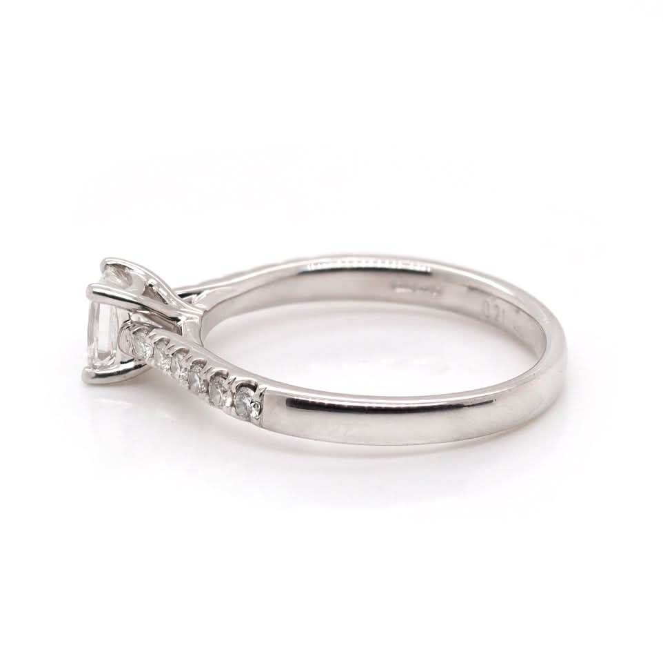 Platinum Claw Set Square Diamond Solitaire Ring with Diamond Set Shoulders - Image 3