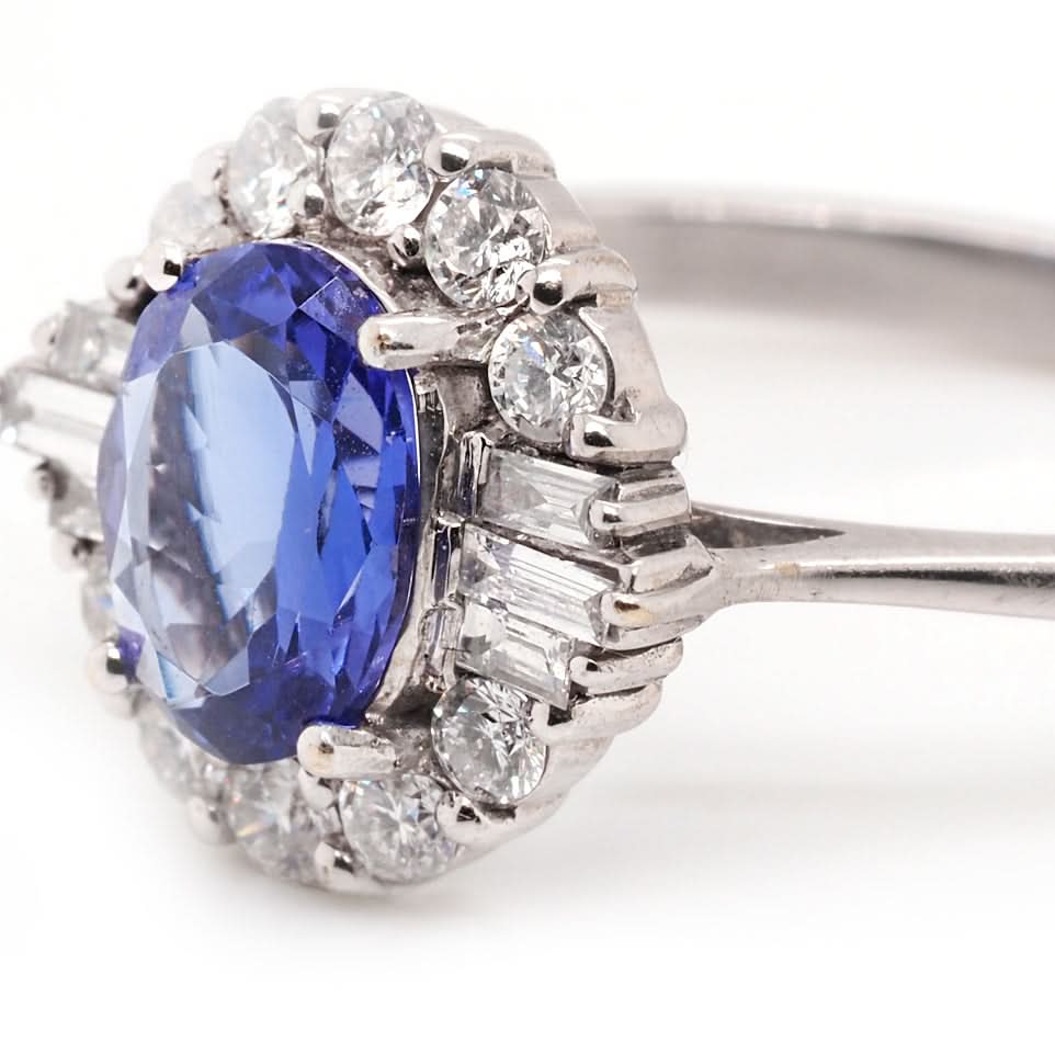 Platinum Tanzanite and Diamond Cluster Ring - Image 2