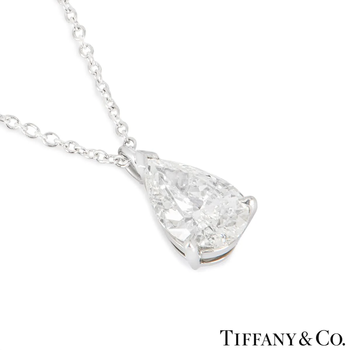 Platinum Tiffany & Co. Pear Shaped Diamond Pendant and Chain - Image 2