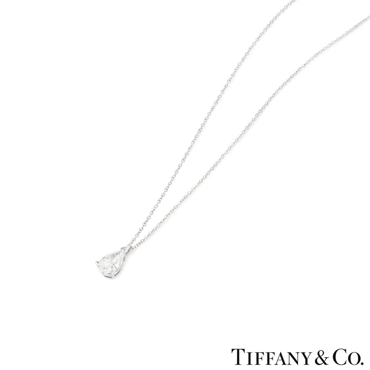 Platinum Tiffany & Co. Pear Shaped Diamond Pendant and Chain - Image 3