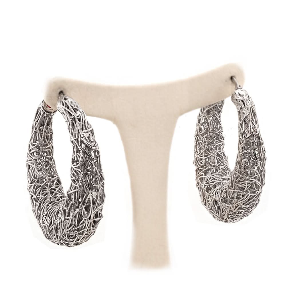 Roberto Coin, Silver Woven Hoop Earrings - Image 2
