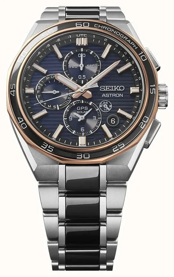 Seiko Astron Limited Edition GPS Solar Gents Watch — Steel Bracelet, World Time, Rose Gold Accents - Image 2