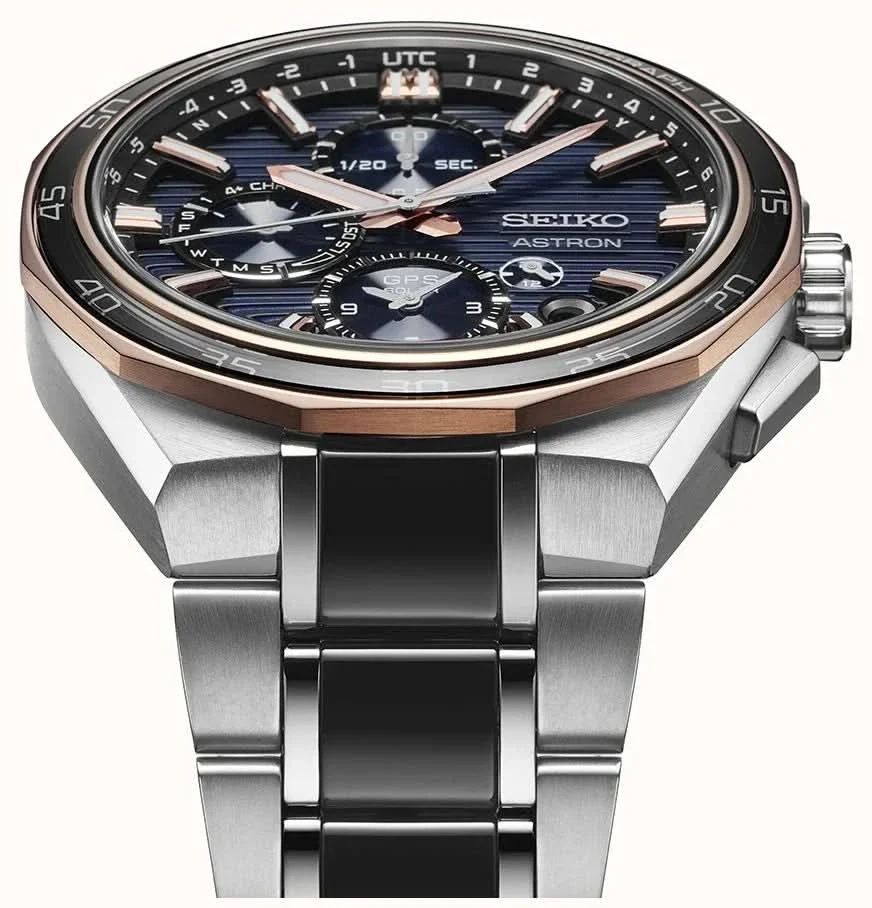 Seiko Astron Limited Edition GPS Solar Gents Watch — Steel Bracelet, World Time, Rose Gold Accents - Image 3
