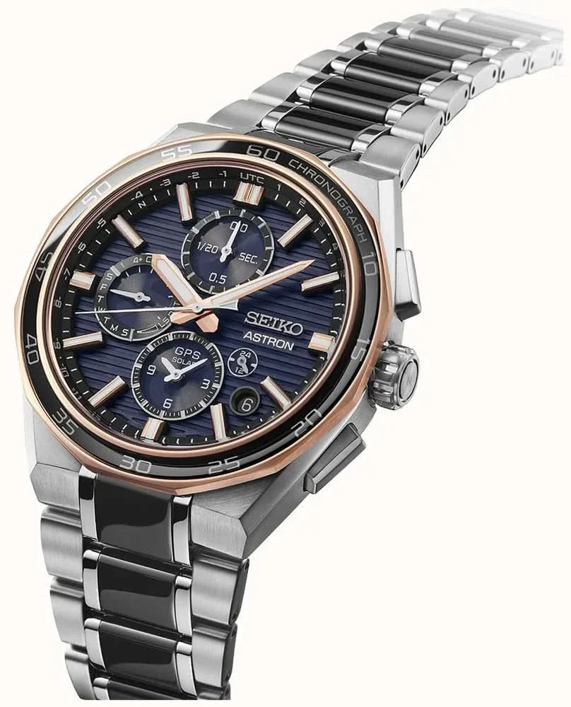 Seiko Astron Limited Edition GPS Solar Gents Watch — Steel Bracelet, World Time, Rose Gold Accents - Image 4