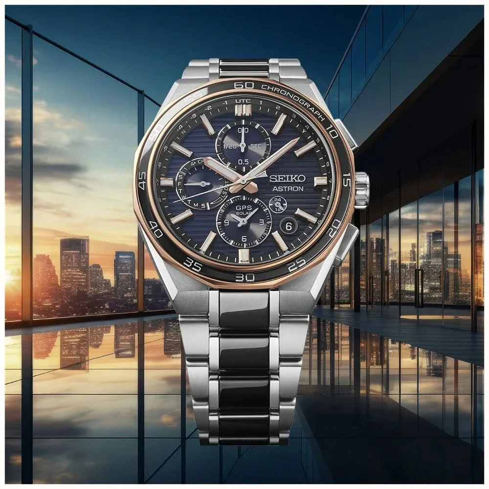 Seiko Astron Limited Edition GPS Solar Gents Watch — Steel Bracelet, World Time, Rose Gold Accents - Image 7