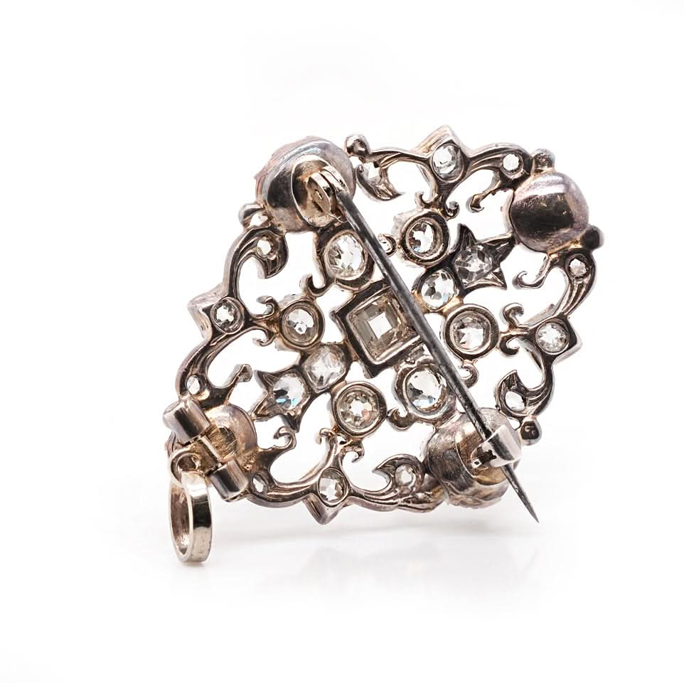 Silver and 9ct Yellow Gold Georgian Red Stone and Diamond Set Brooch/Pendant - Image 2