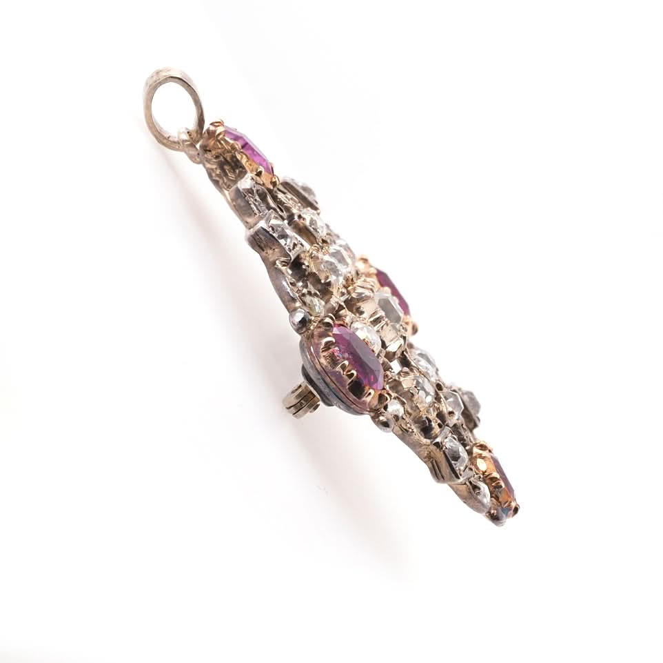 Silver and 9ct Yellow Gold Georgian Red Stone and Diamond Set Brooch/Pendant - Image 3