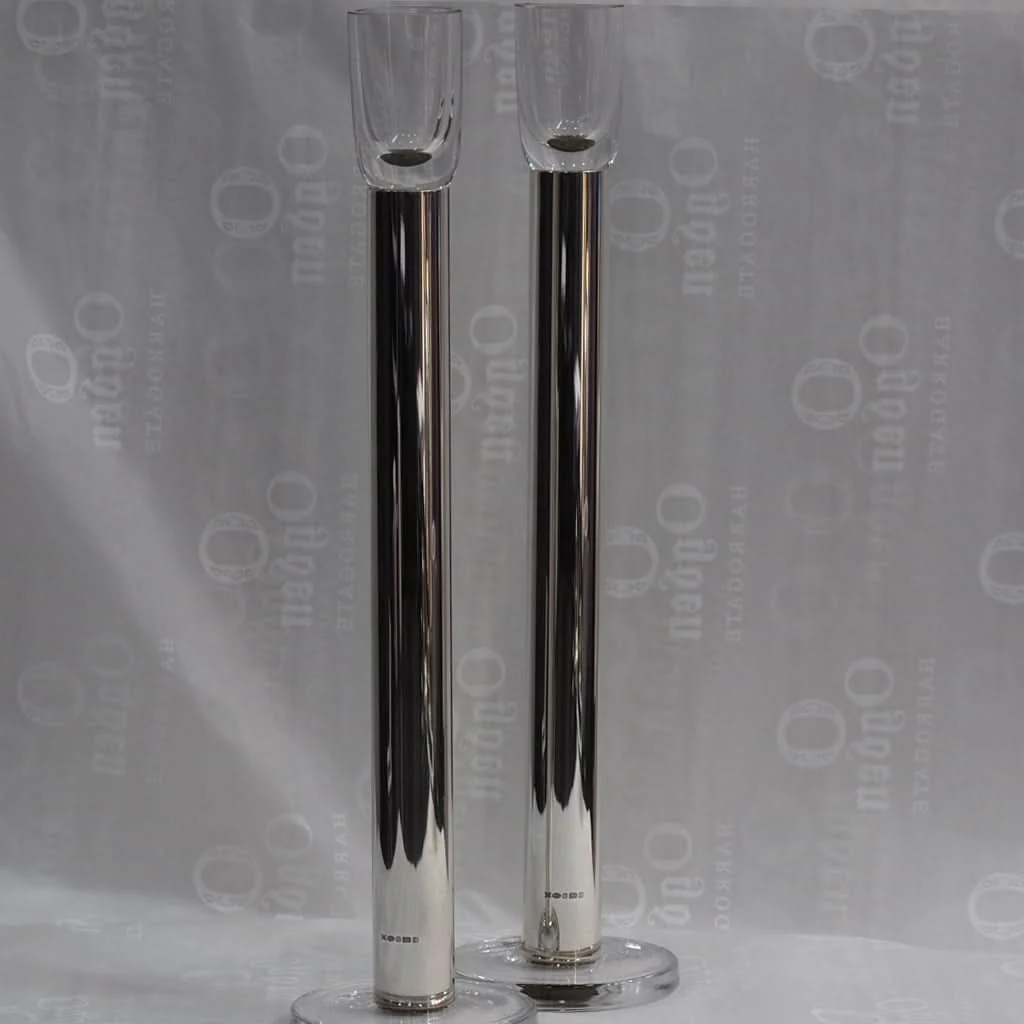 Silver and Crystal Glass Column Candlestick - Image 2