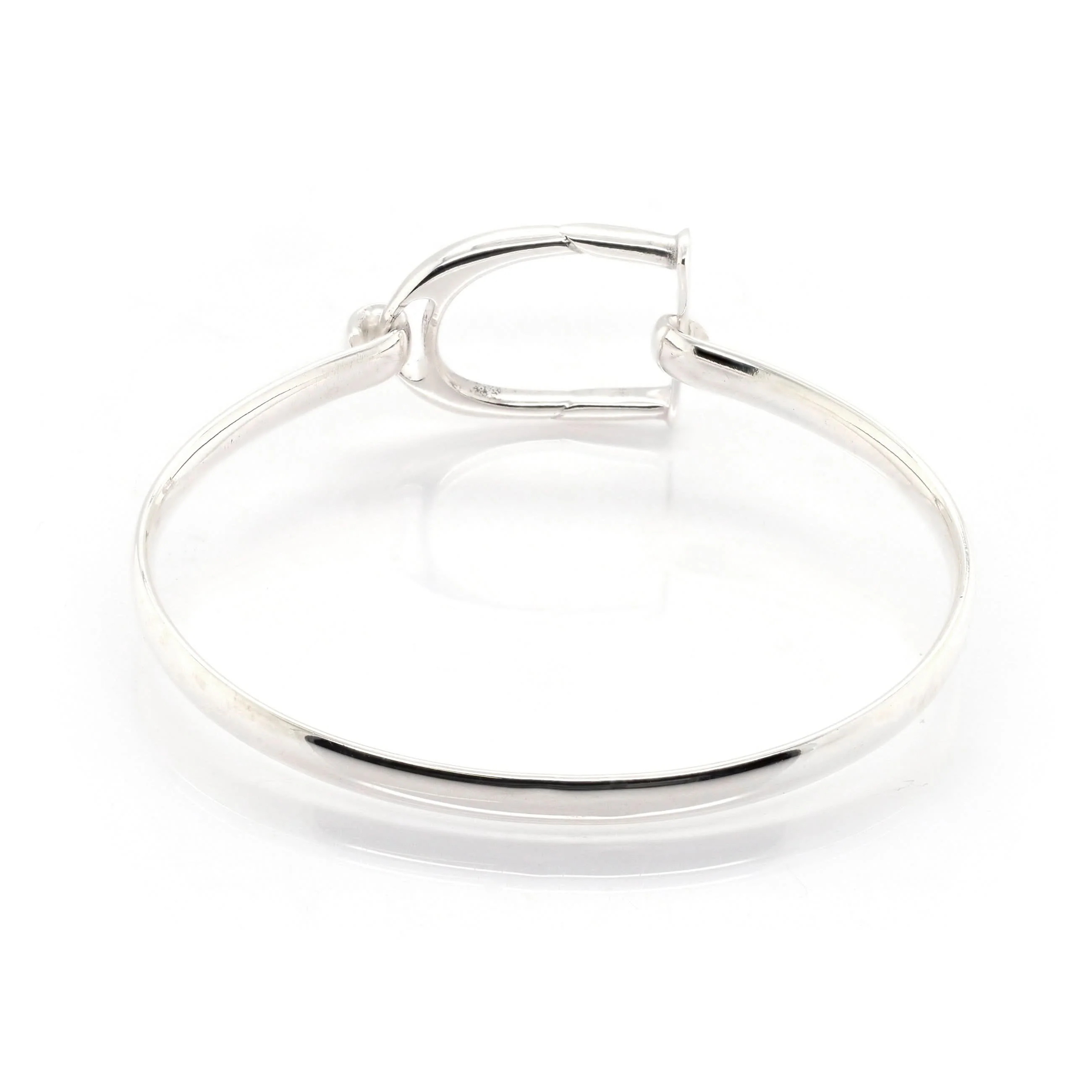 Silver Double Horsebit Oval Bangle - Image 2