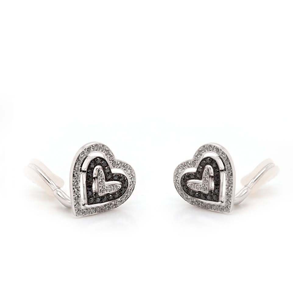 Theo Fennell Heart-Shaped Black and White Diamond Earrings - Image 2
