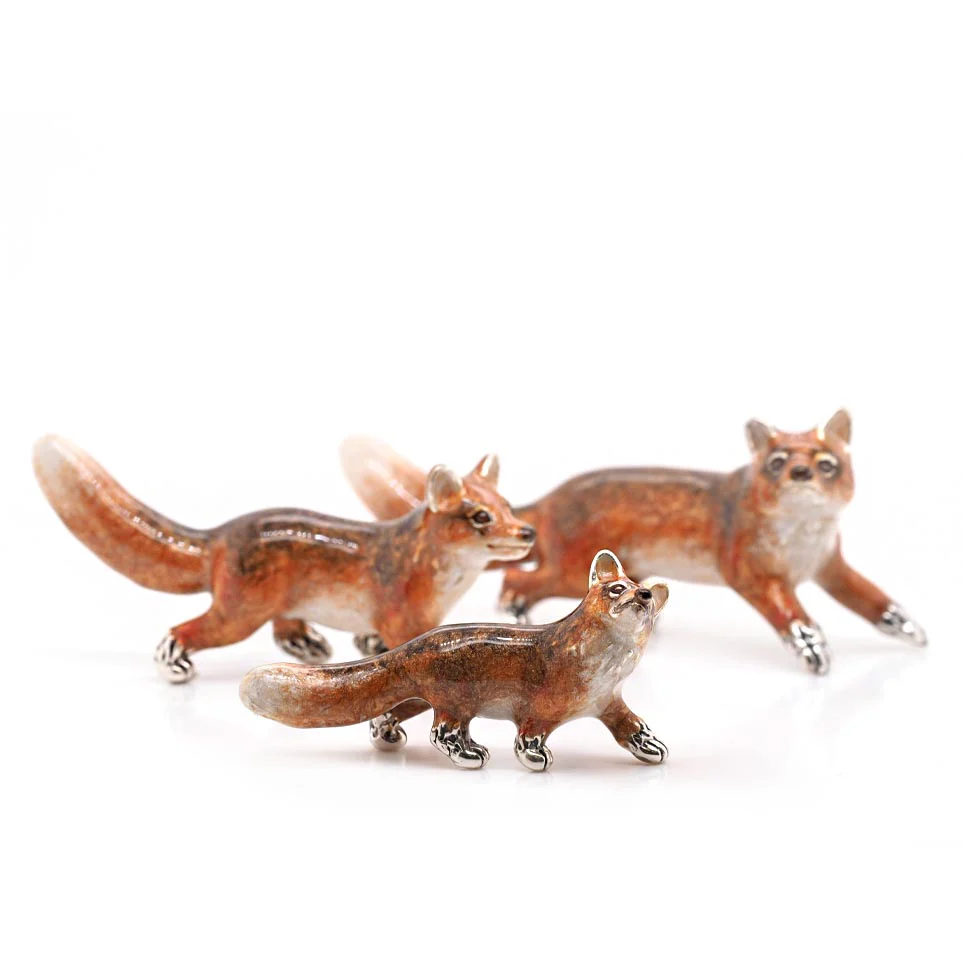 Trio of Silver and Enamel Foxes - Image 2