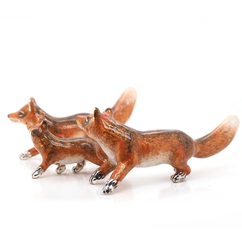 Trio of Silver and Enamel Foxes - Image 3