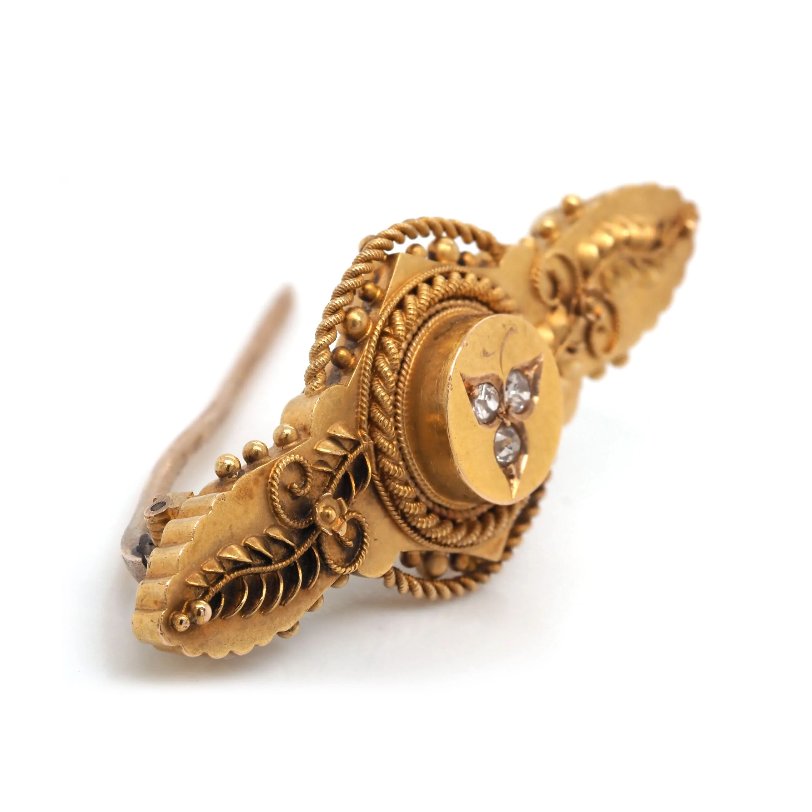 Victorian 15ct Yellow Gold Diamond-Set Fancy Bar Brooch - Image 2
