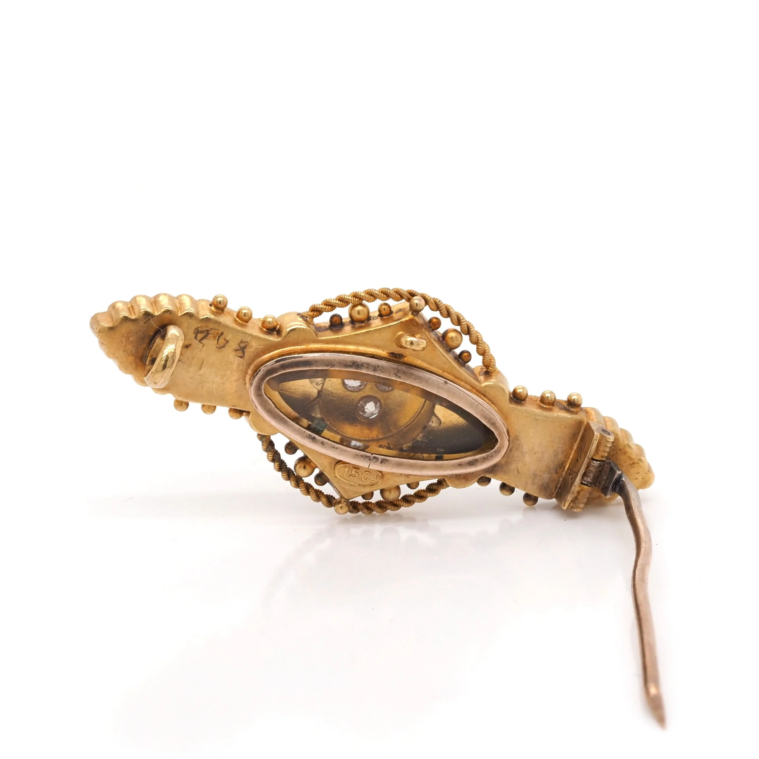 Victorian 15ct Yellow Gold Diamond-Set Fancy Bar Brooch - Image 3