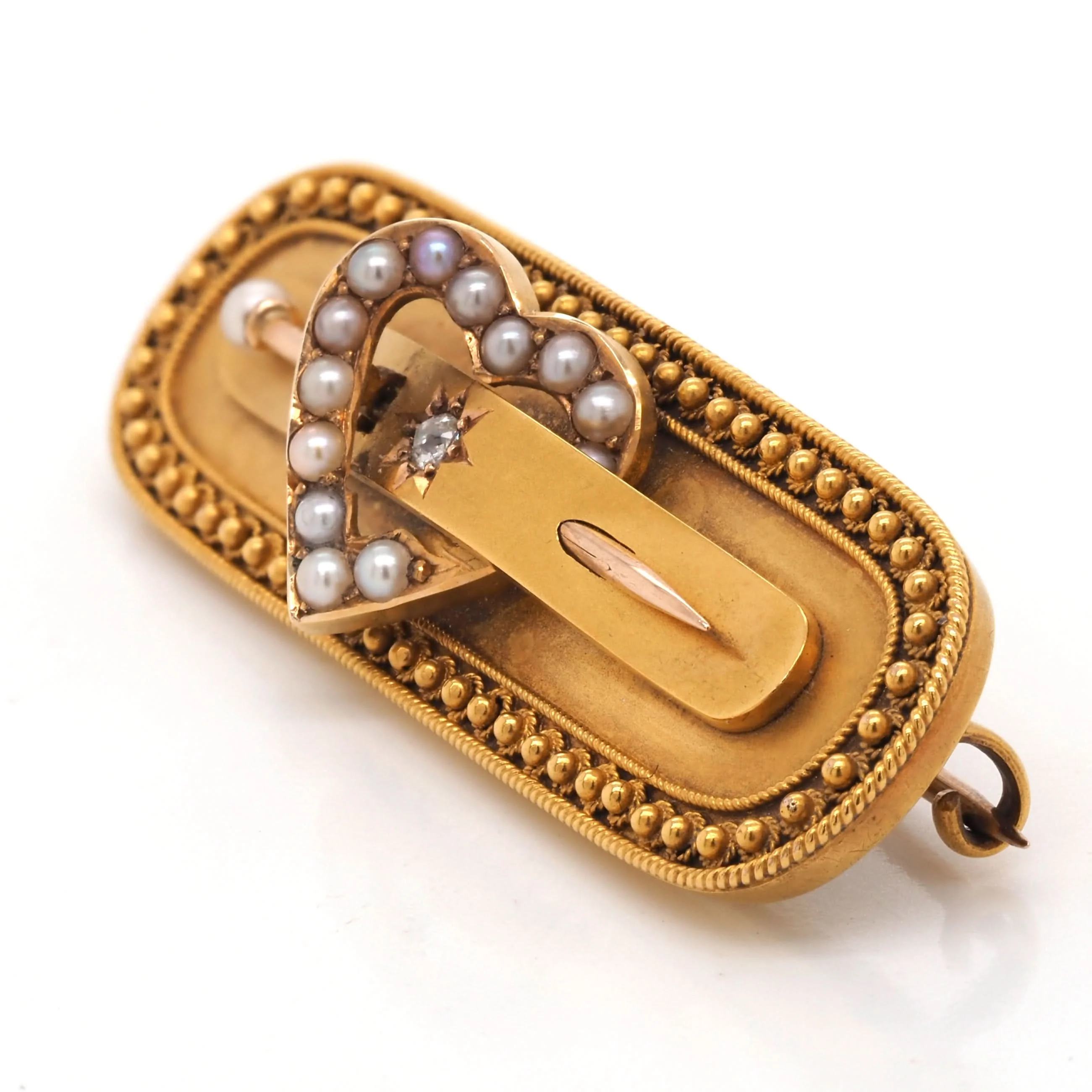 Victorian 15ct Yellow Gold Pearl and Diamond Lover's Brooch, c.1893 - Image 2